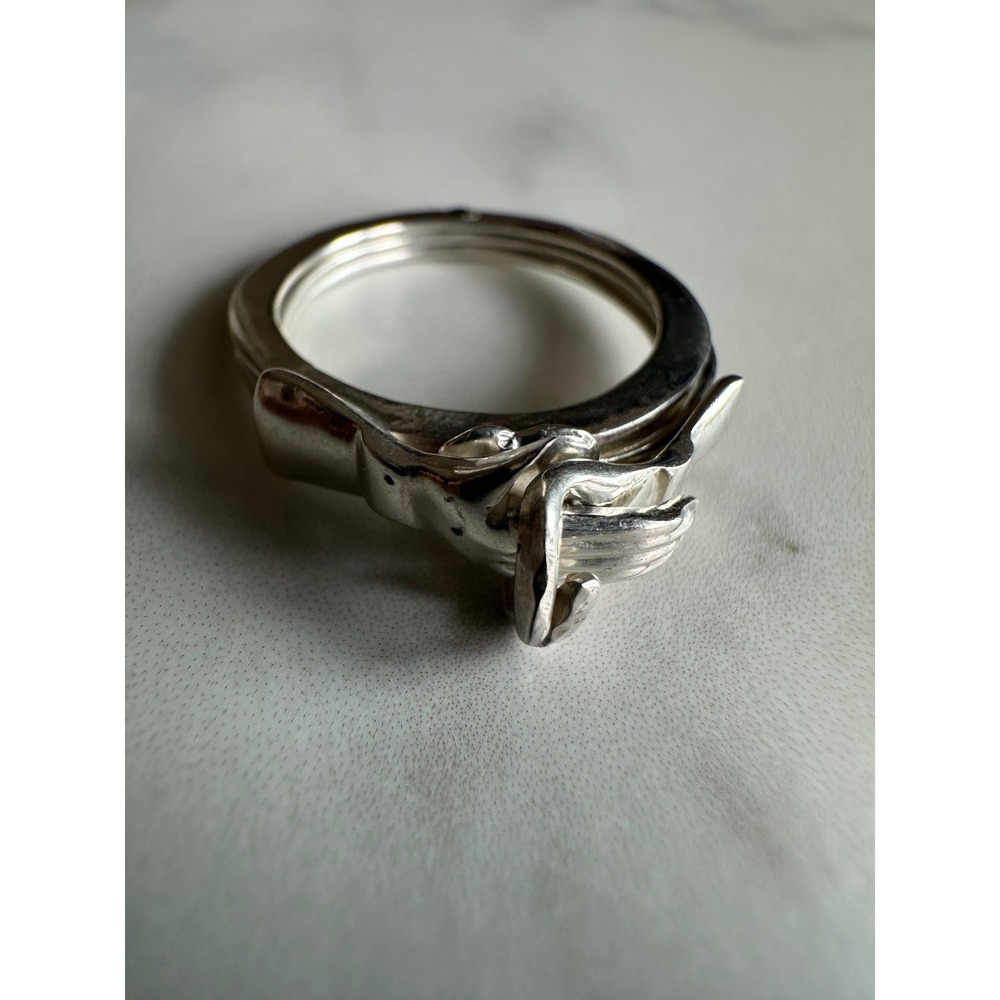 Sterling Silver 925 Heart and Hands Hinged 3 Band Puzzle Ring Silver Fede ring